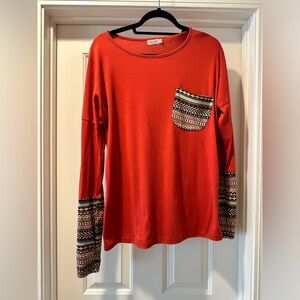 Women's Orange Patterned Long Sleeve Top